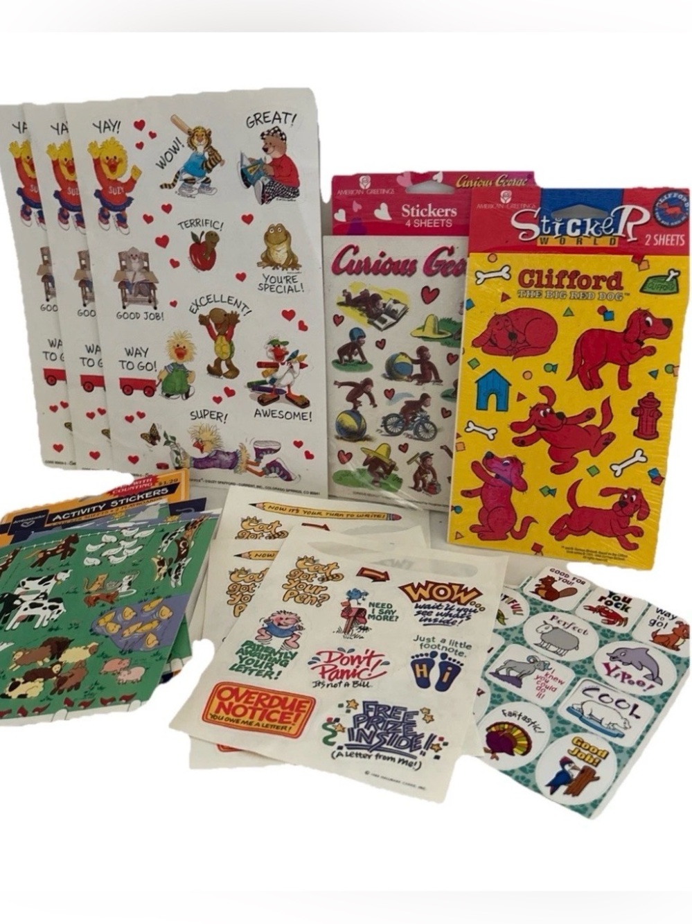 Vintage 80s 90s Stickers LOT Hallmark Suzy Zoo visits Current cartoon characters